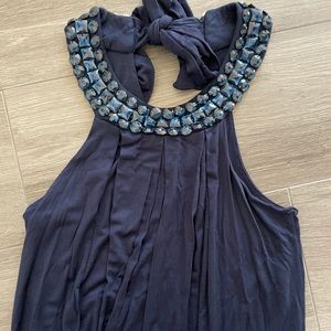 Halter Navy Blue Beaded Dress